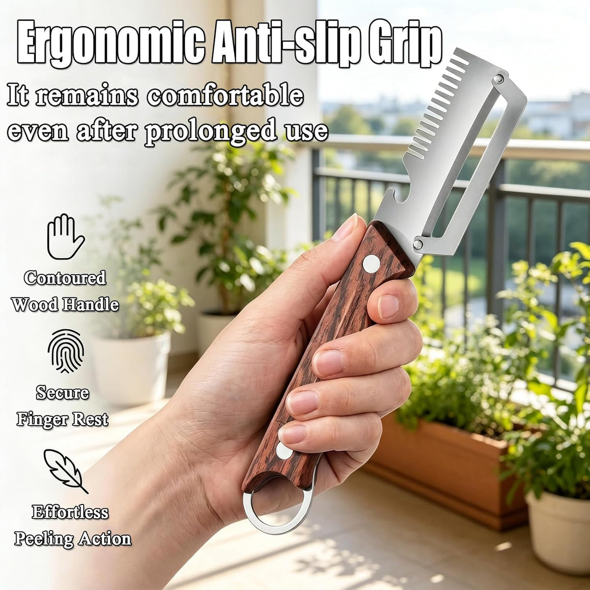 Multifunctional Vegetable Peeler, Vegetable Peeler with Wooden Handle and Bottle Opener, 2PCS 3-in-1 Peeler & Bottle Opener for Fruit Potato Carrot Kitchen Gadget