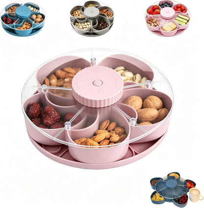 Divided Serving Tray that Spins – Perfect for Snacks, Dips & Party Appetizers with Lid, 5-Compartment Lazy Susan Organizer, Portable Veggie Platter for Party|Travel|Picnic (Blue)