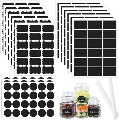 290 pcs Chalkboard Labels,Removable Blackboard Label Stickers,3 Assorted Shapes,with 2 White Chalk Marker,Erasable Reusable Waterproof Label for Storage Bin,Food Container,Mason Jars,Jars