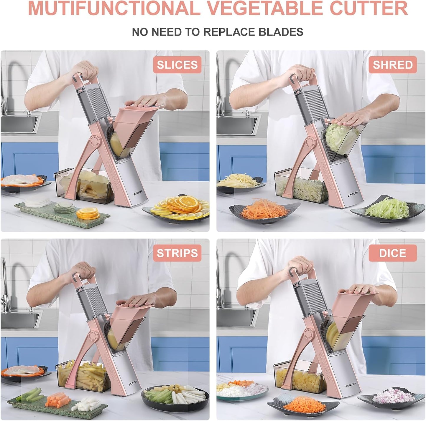 [All in 1] Upgraded Version Safe Mandoline Slicer for Kitchen, Adjustable Thickness. Veggie Slicer, Rapid Prep Mandoline, Detachable Blade, Cleaning Brush/Paring Knife (Black Knight)