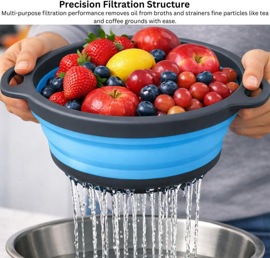 Collapsible Kitchen Strainer 3 Pack (3QT, 4QT, 5QT) –Foldable Colander Basket for Washing Fruits, Vegetables & Draining Pasta, Dishwasher Safe, Durable & Easy Storage (Green, Blue, Red)