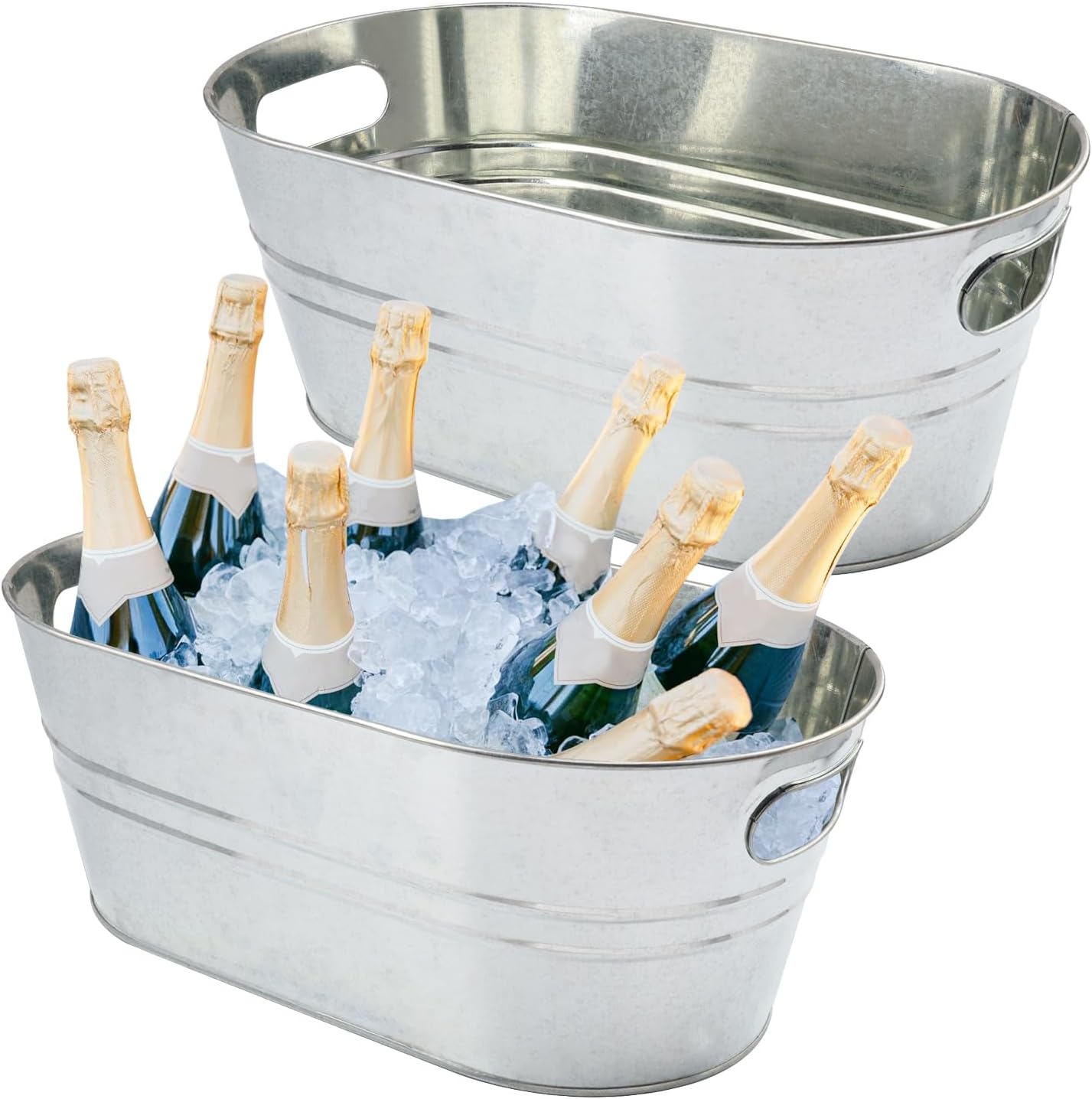 3 PCS 15.3 x 9 x 6 inches Black Metal Galvanized Tub with Handles, 3 Gallon Galvanized Beverage Tubs for Parties, Large Metal Drink Ice Buckets for Beer, Wine, Cocktails & Outdoor Events