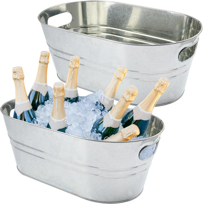3 PCS 15.3 x 9 x 6 inches Black Metal Galvanized Tub with Handles, 3 Gallon Galvanized Beverage Tubs for Parties, Large Metal Drink Ice Buckets for Beer, Wine, Cocktails & Outdoor Events