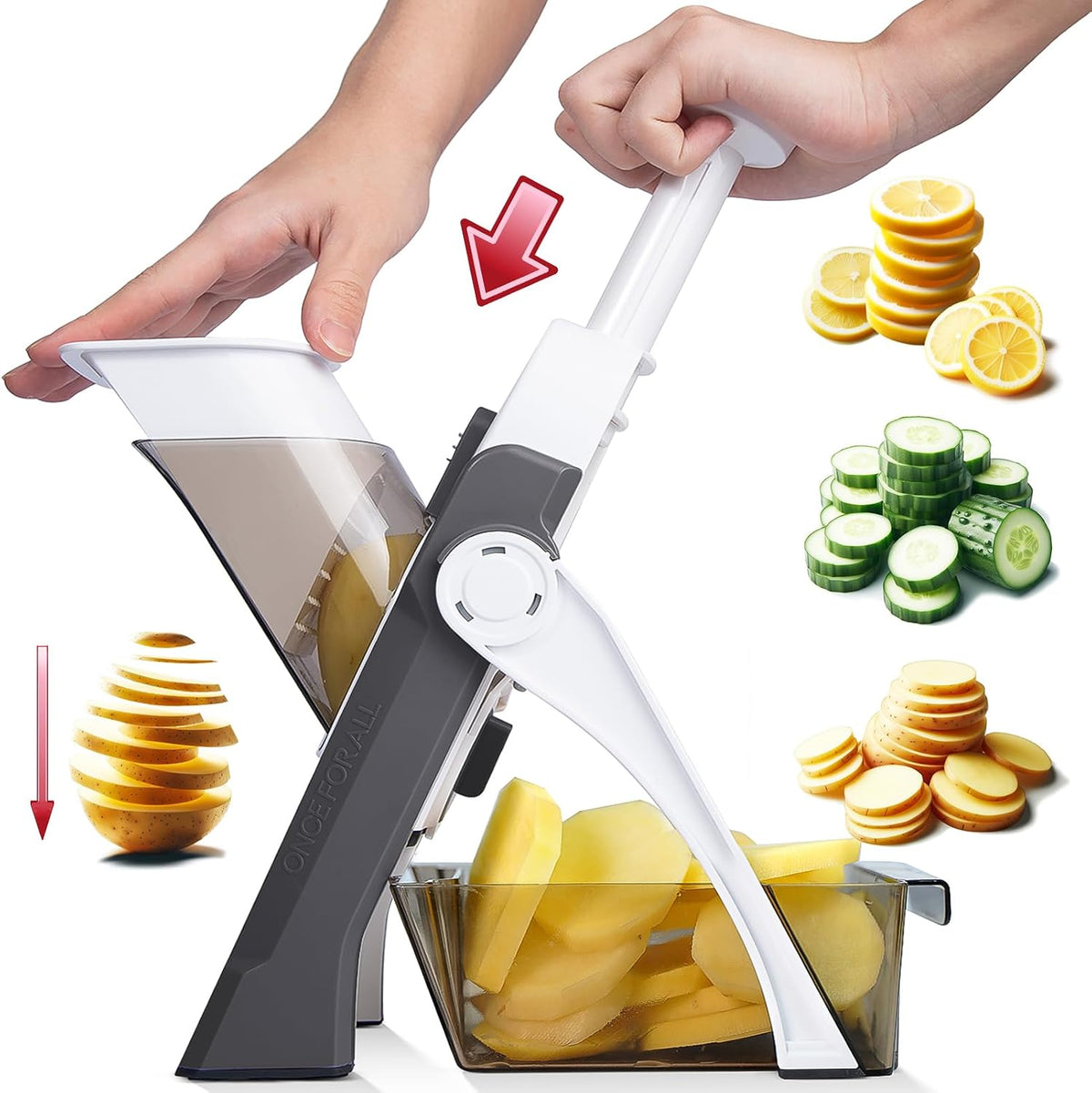 ONCE FOR ALL Safe Mandoline Slicer, Vegetable Slicer Potato Slicer, Gray
