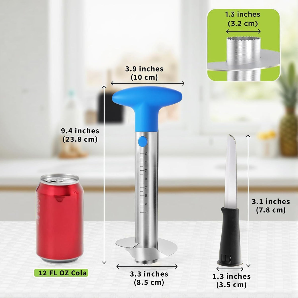 YYP Pineapple Corer and Slicer with Measurement Marks – Stainless Steel Pineapple Cutter for Perfect Pineapple Rings & Effortless Cutting (Black)