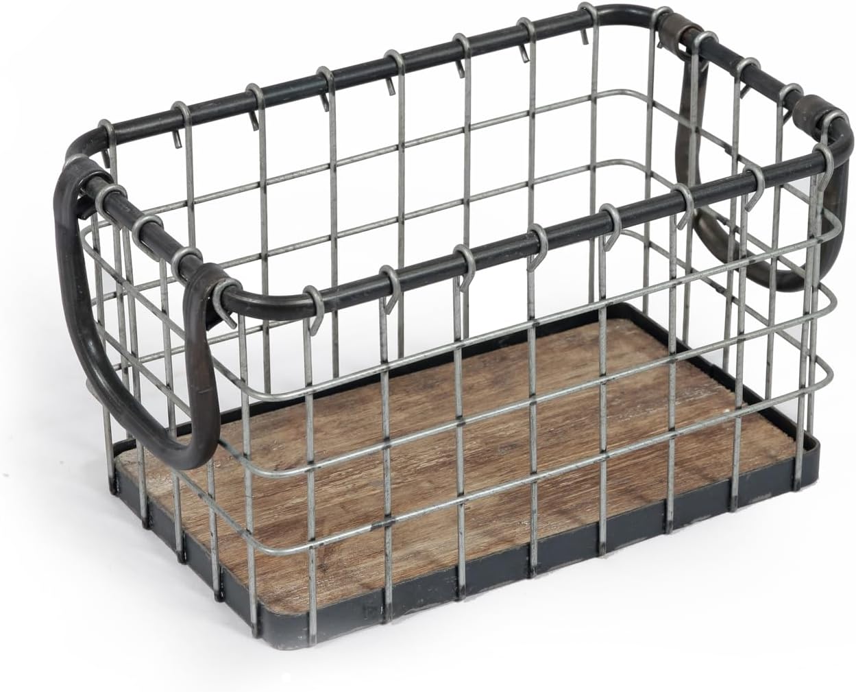 11.5" Wide Rectangular Sturdy Hand Welded Farmhouse Metal Wire Basket with Rustic Wooden Bottom For Shelves, Closet Storage Bins for Shelves. Also For Laundry, Towel, Spice Rack, Tool Box (11.5"x7")