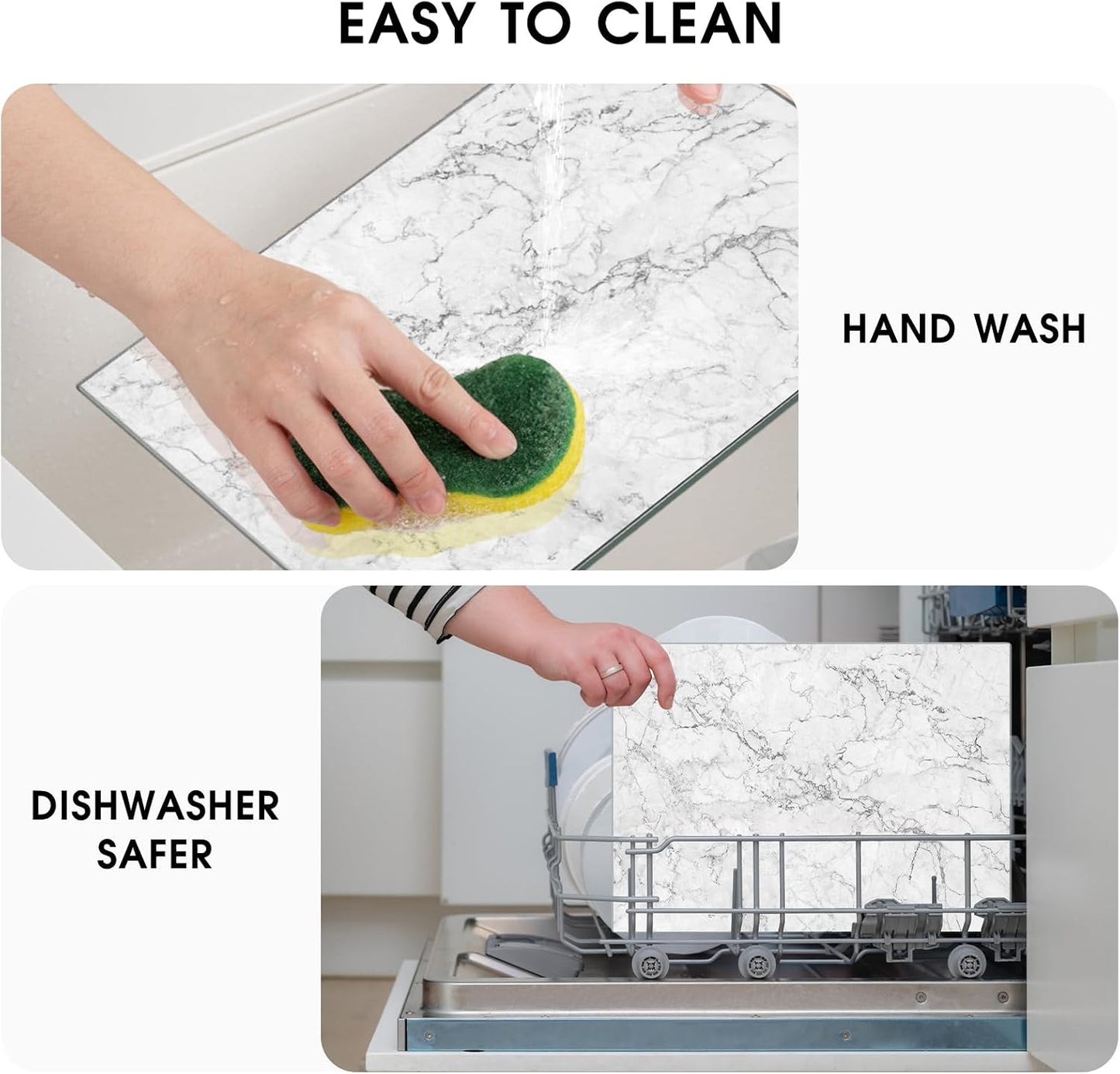 JAMBALAY Tempered Glass Cutting Boards for Kitchen, 16"x12" Clear Glass Cutting Board Set, 2Pcs Chopping Board with Rubber Non Slip Feet, Heat Resistant, Shatter Resistant, Dishwasher Safe