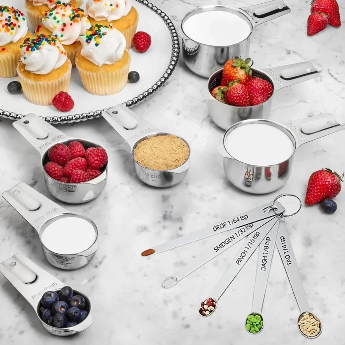 30PCS Measuring Cups and Spoons Set, 7 Nesting Measuring Cups, 18 Measuring Spoons and 5 Mini Spoons, Stainless Steel Kitchen Measuring Set for Dry and Liquid Ingredients, Perfect for Cooking & Baking