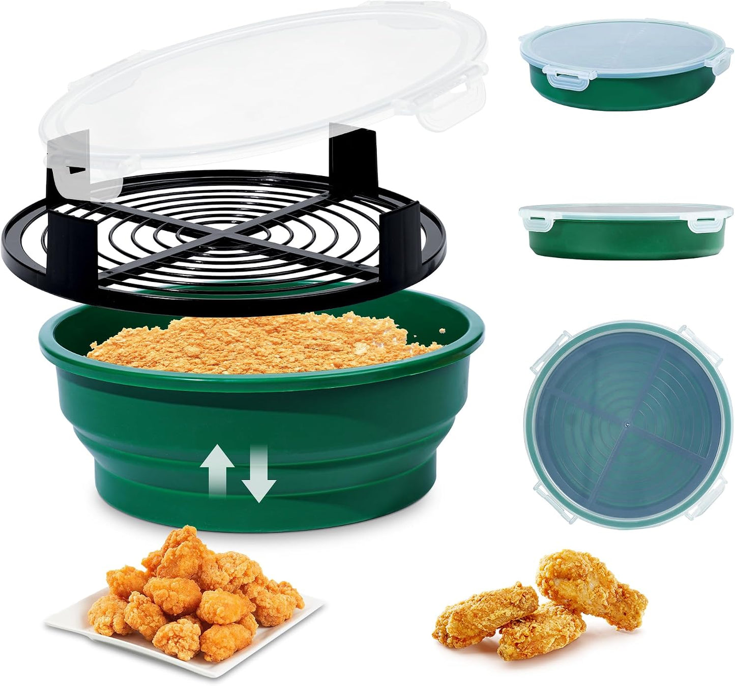 FJNATINH Collapsible Batter Bowl - Mess Free Better Breader Shaker Bowl with Lid Breading Shaker Container for Fried Fish, Fried Chicken, Onion Rings & More,No Leak,Easy to Store,Light Blue