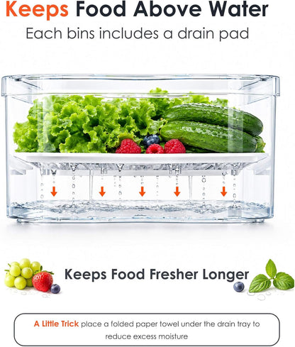 SMRCAD Refrigerator Organizers and Storage, 6 Pack with 1 Pull-Out Drawer and 5 Lidded Bins, Fruit Storage Containers for Fridge with Drain Trays, Helps Keep Produce Fresh