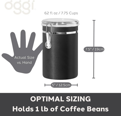 Oggi Stainless Steel Kitchen Canister 62 fl oz - Airtight Clamp Lid, Clear See-Thru Top - Ideal for Kitchen Storage, Food Storage, Pantry Storage. Large Size 5" x 7.5".