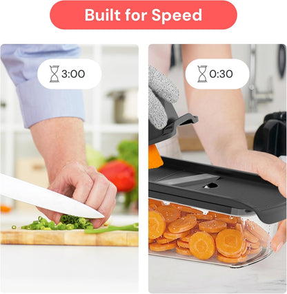 Fullstar Mandoline Slicer for Kitchen, Fruit Cutter, Cheese Grater, Cucumber Slicer, Veggie Spiralizer, Food Cutter & Kitchen Gadgets & Gifts with Safety Glove (11 in 1, White)