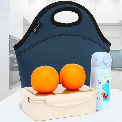 FlowFly Neoprene kids Lunch box Insulated Soft Bag Mini Cooler Thermal Meal Tote Kit for Boys, Girls,Men,Women,School,Work, Office,Black