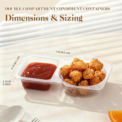 Reusable Snack Containers Compartment with Lids - 20 Sets Snack Containers, Double Snackle Box Compartment Condiment Containers, Snack Box for Sauce and Snacks