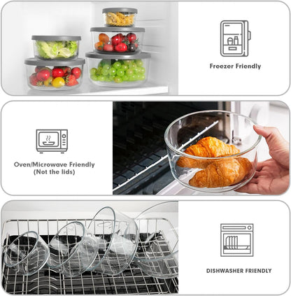 M MCIRCO 8-Pack Glass Food Storage Containers Set, Round Containers with Lids, 7, 4, 2 & 1-Cup, Microwave Dishwasher Friendly, BPA-Free Meal Prep Containers