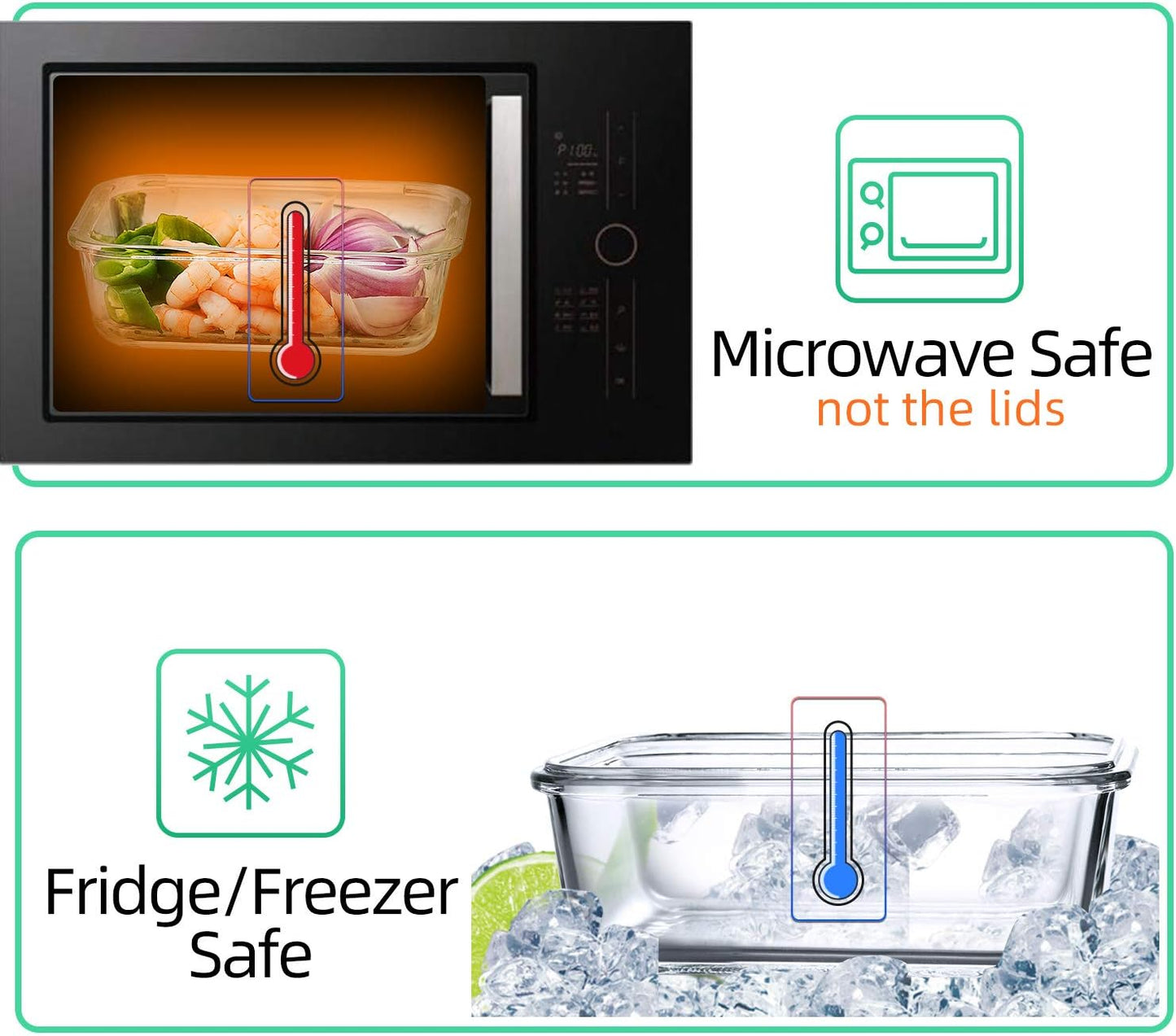 UMEIED Glass Meal Prep Containers 2 Compartment with Lids (5 Pack, 36oz), Divided Glass Storage Containers for Lunch at Work, Leak-Proof Portion Control Food Containers, Microwave/Dishwasher Safe
