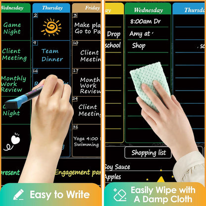 MaxGear Black Weekly Dry Erase Board,16"x12" Magnetic Whiteboard Meal Planner Blackboard for Fridge, Chalkboard Calendar Menu Planning Board Notepad for Kitchen with 7 Markers and 1 Eraser