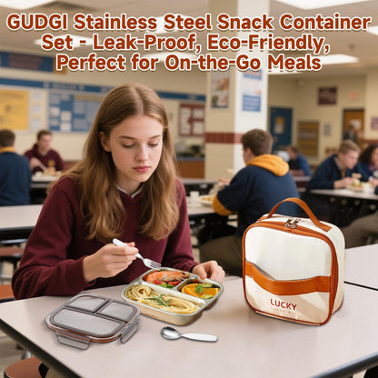 stainless steel lunch box for kids with lids & Spoon Fork & Insulated Bag, Leak-Proof 3 Compartment Food Containers, Food-Grade 304 Stainless Steel, Ideal for Home, Travel (Transparent black)