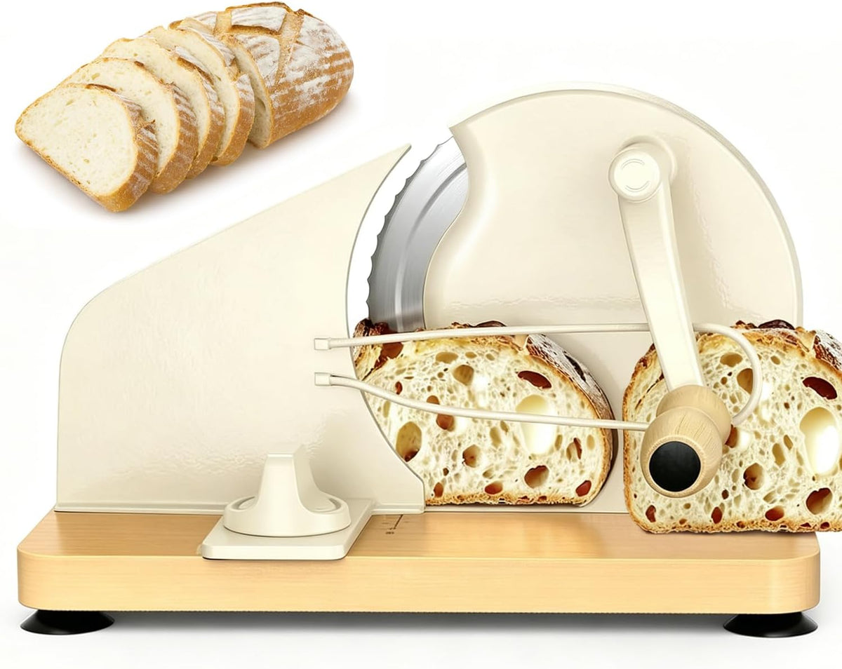 Upgraded Manual Bread Slicer for Homemade Sourdough Bread Adjustable Thickness& Evenly Slicing, Metal Guide, Hand Crank Bread Slicer with Scale Line & Suction Base,Sharp Stainless Steel Blade