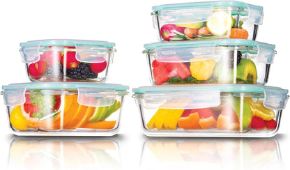 Westinghouse 5-Piece Glass Food Storage Container Set with Airtight Lids - BPA-Free, Stackable, Leakproof, Freezer, Microwave, Oven & Dishwasher Safe Meal Prep Containers - 320ml to 1050ml