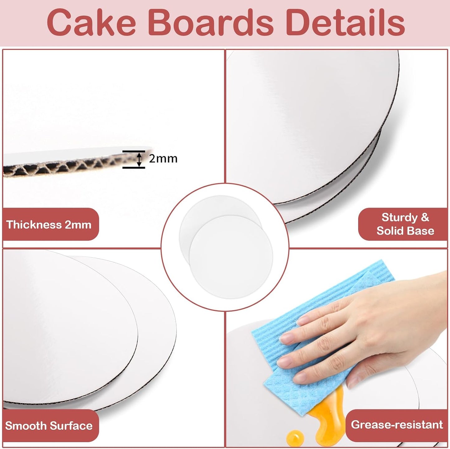 WINKIO 10 Inch Cake Box with Cake Boards, 2 Pack Disposable Cake Carrier, Cakes Transport Container, White Bakery Holder with Window, for Cookies Pies Cupcakes Pastry (10×10×8 Inches)