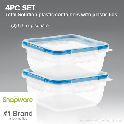 Snapware Plastic Total Solution 3-Pack (8.5-Cup) Food Storage Containers Set, Leakproof & Airtight Plastic Locking Lids Rectangular Containers, BPA-Free Lids, Microwave Dishwasher Freezer Safe