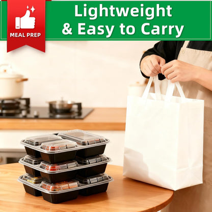 Meal Prep Containers 2 Compartment 15 Pack, 28 oz Divided Reusable Food Storage Containers with Lids Takeout Food Storage Containers Black, Microwave Dishwasher Freezer Safe, Stackable, BPA Free