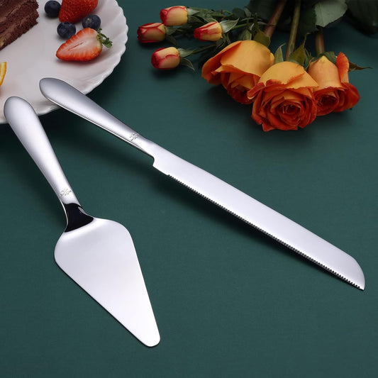 Eisinly Wedding Cake Cutting Set, Cake Knife and Server Set, 2Pcs Silver