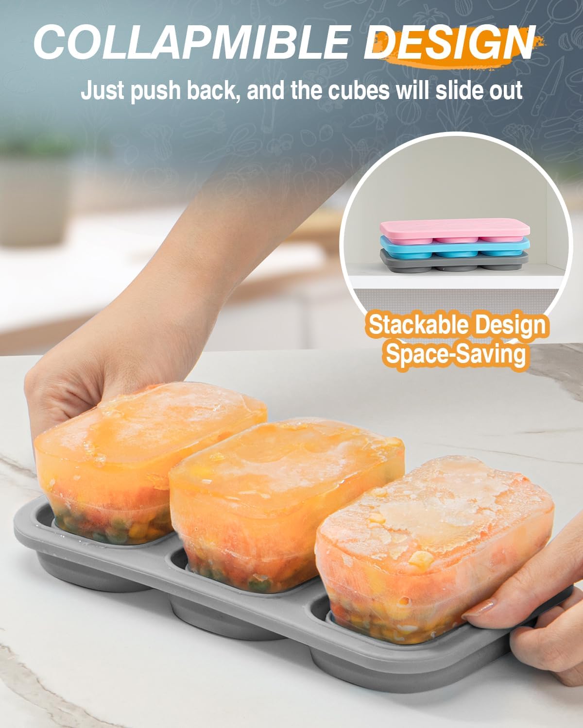 Silicone Freezer Trays With Lid, Stackable 1 Cup Silicone Freezer Molds, Easy To Use Soup Ice Cube Tray, Collapsible Freezing Molds for Meal Prep, Broth, Sauce, Leftovers, Soup Storage Gift Set