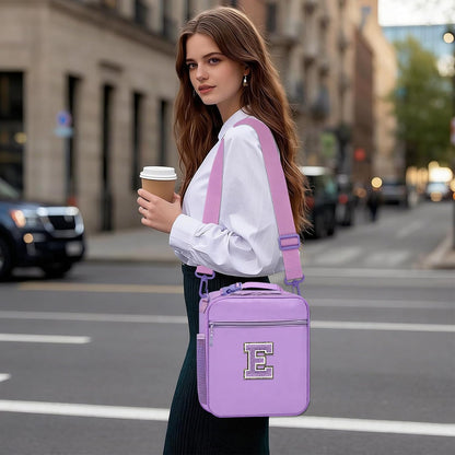 Lunch Box for Women Girls Adult Teens Kids Lunch Bag School Work Picnic Meal Food Container Carrier Purse Cooler,Insulated Lunch Tote with Handheld Shoulder Strap Water Bottle Holder Purple A