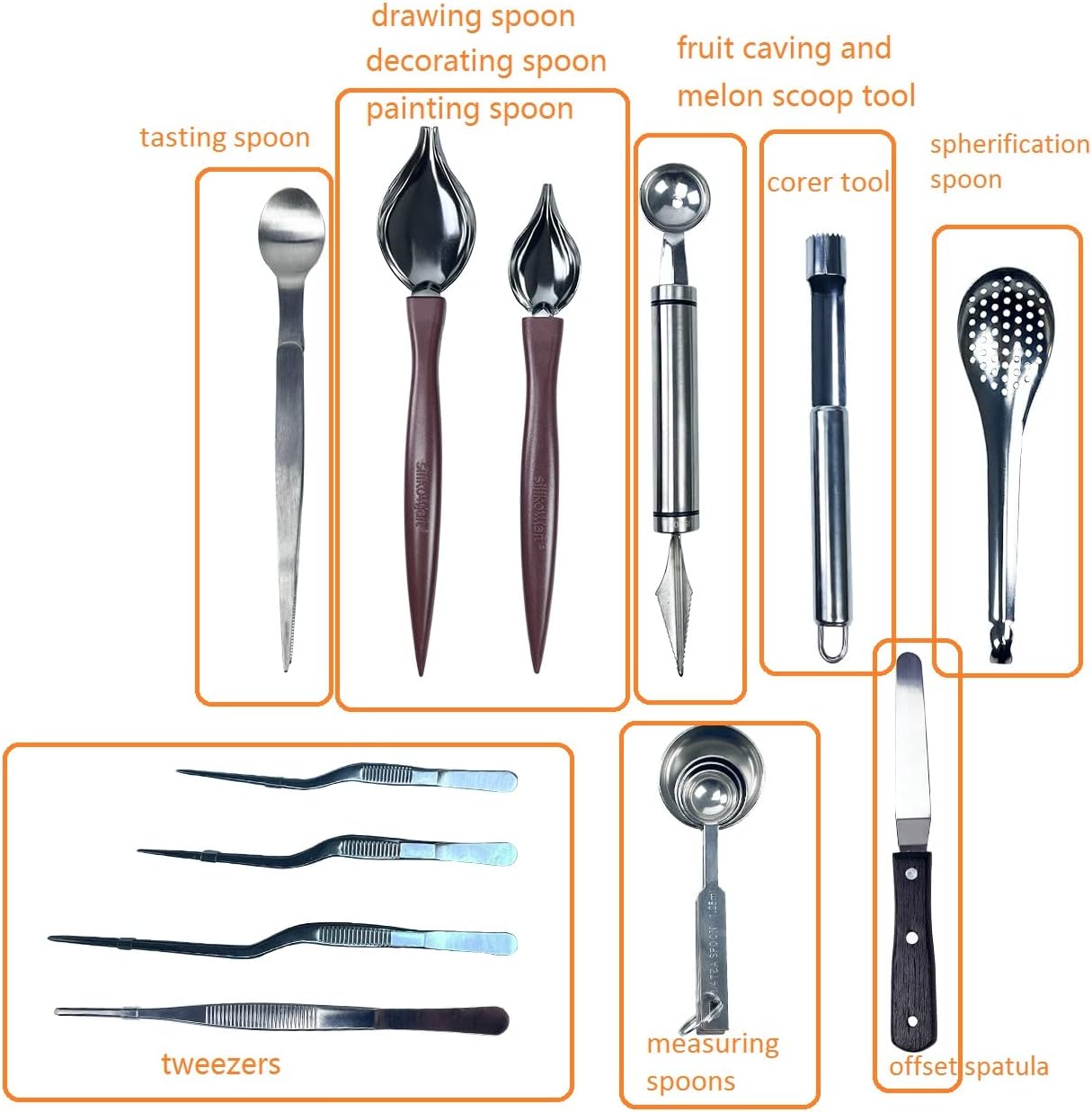 DUEBEL Professional Chef Plating Kit, 12 Piece Culinary Plating Set, Stainless Steel (12 Piece)
