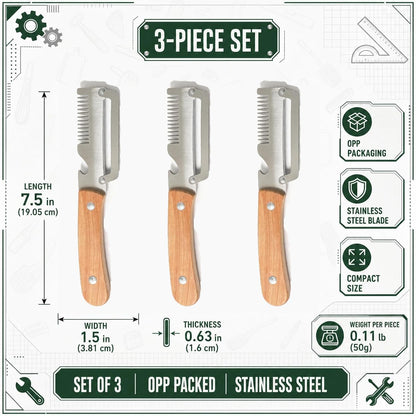 3Pcs Multifunctional vegetable peeler 2026 New 3 in 1 Stainless Steel Blade Wooden Handle Bottle Opener Kitchen Tool For Veggie Fruit