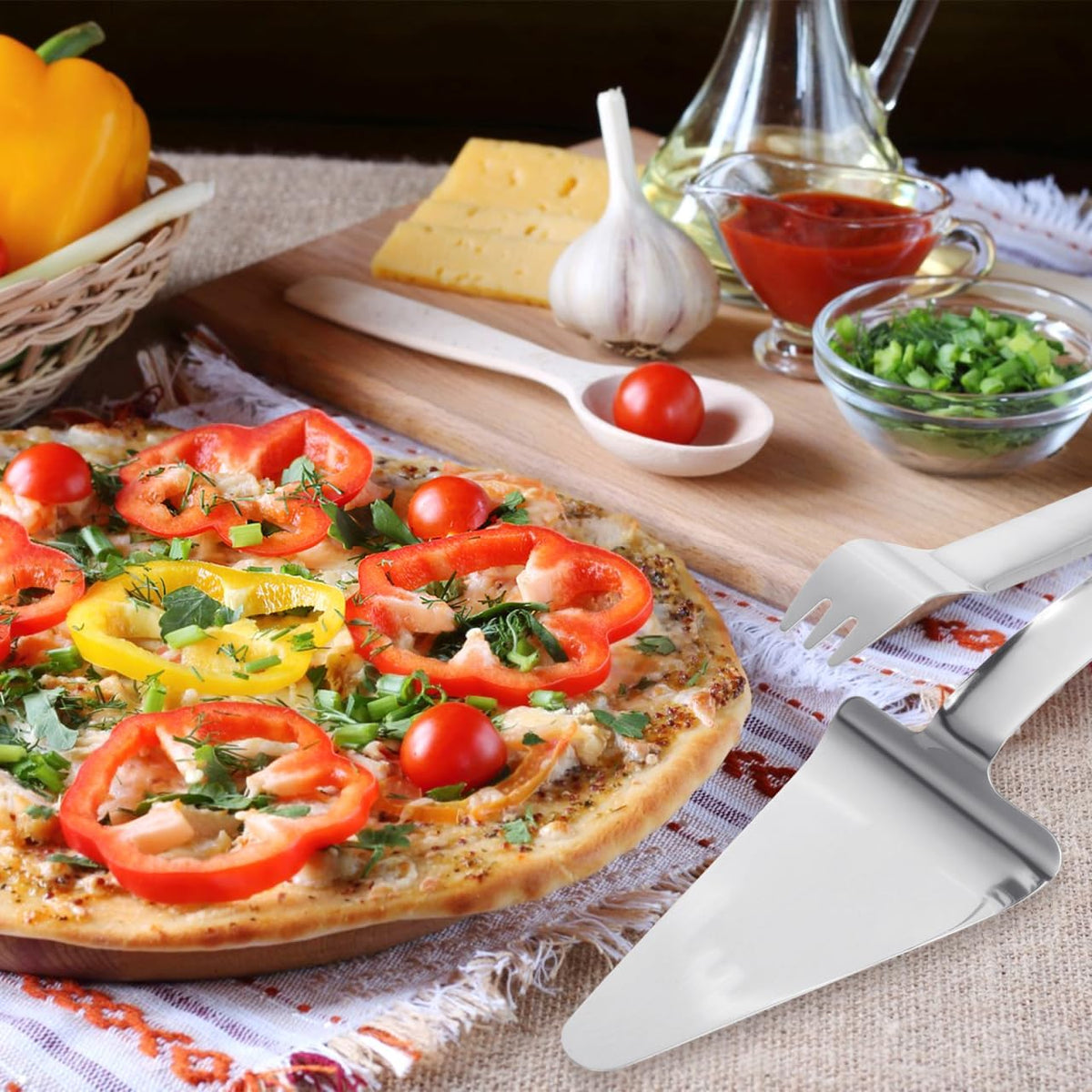 DECHOUS Pizza Spatula Server Stainless Steel Pizza Slice Shovel with Heat-Resistant Handle Multi-Function Cake Spatula for Baking Pie Dessert Home Restaurant Pizzeria