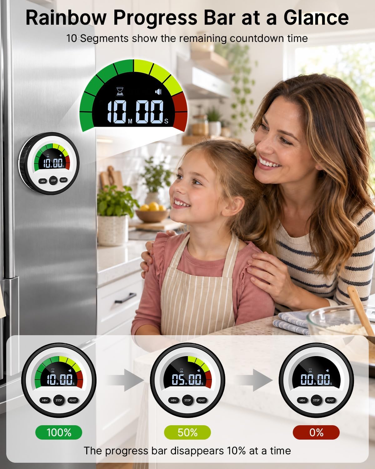 Digital Magnetic Kitchen Timer for Cooking, Rechargeable, Loud Alarm