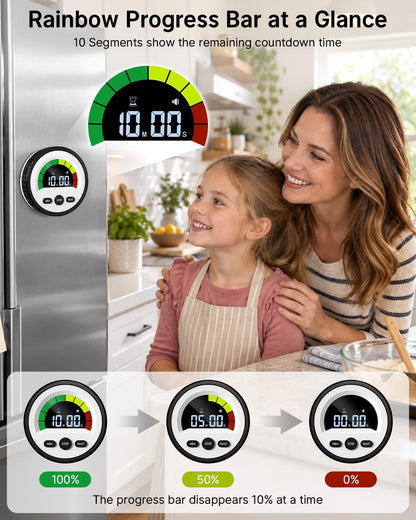 Digital Magnetic Kitchen Timer for Cooking, Rechargeable, Loud Alarm