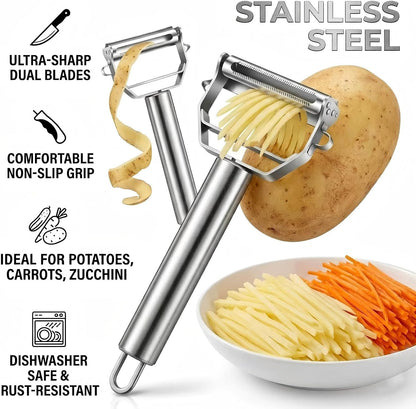 Julienne Peeler, Double-Sided Blade Multifunctional Vegetable Peeler | 3 in 1 Y Stainless Steel Vegetable Peeler for potato,cabbage,carrot,cucumber,fruit