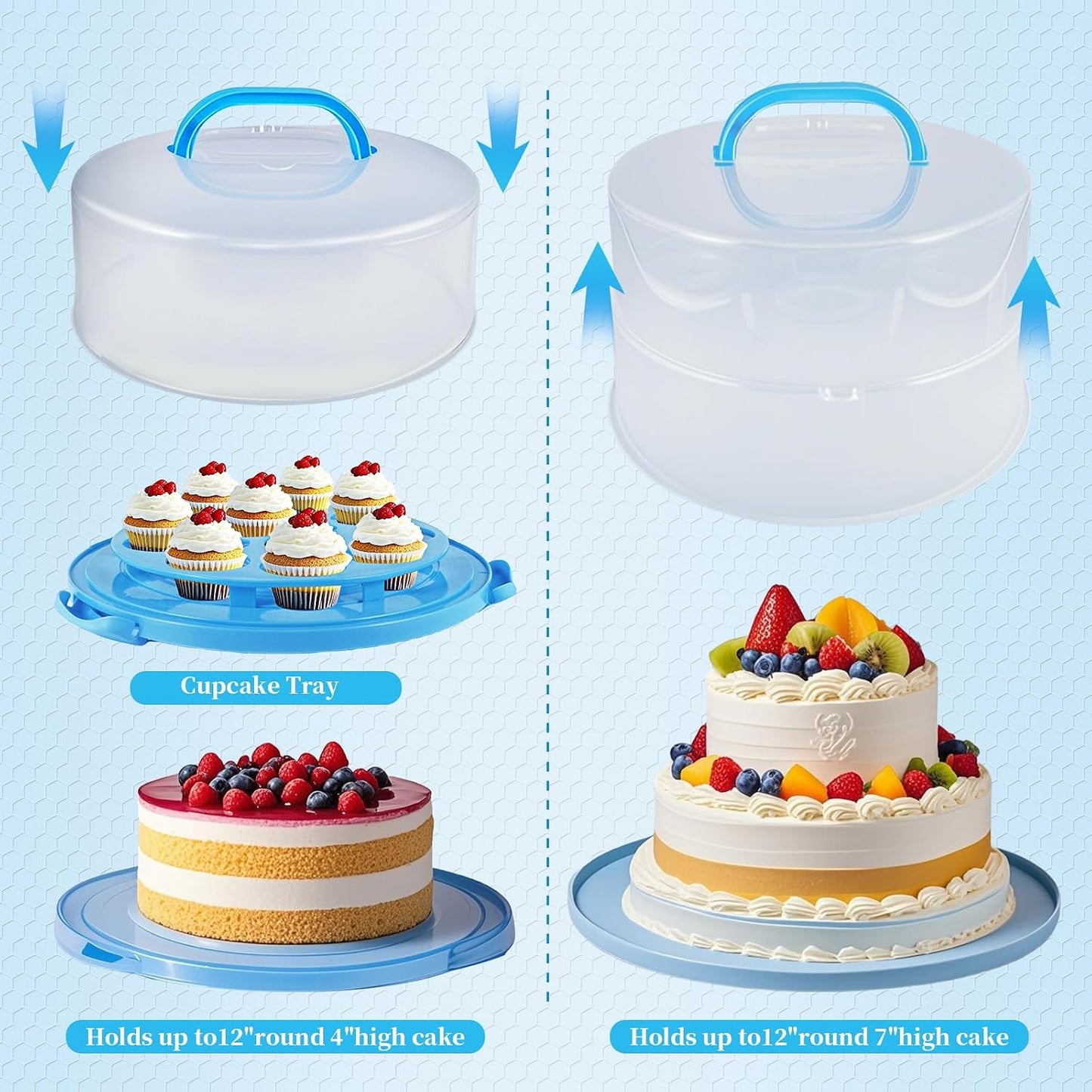12 Inch Tall Cake Carrier Extra Large with Lid and Handle, Large Cake Transport Container Portable for Pies, Cupcakes, Cakes