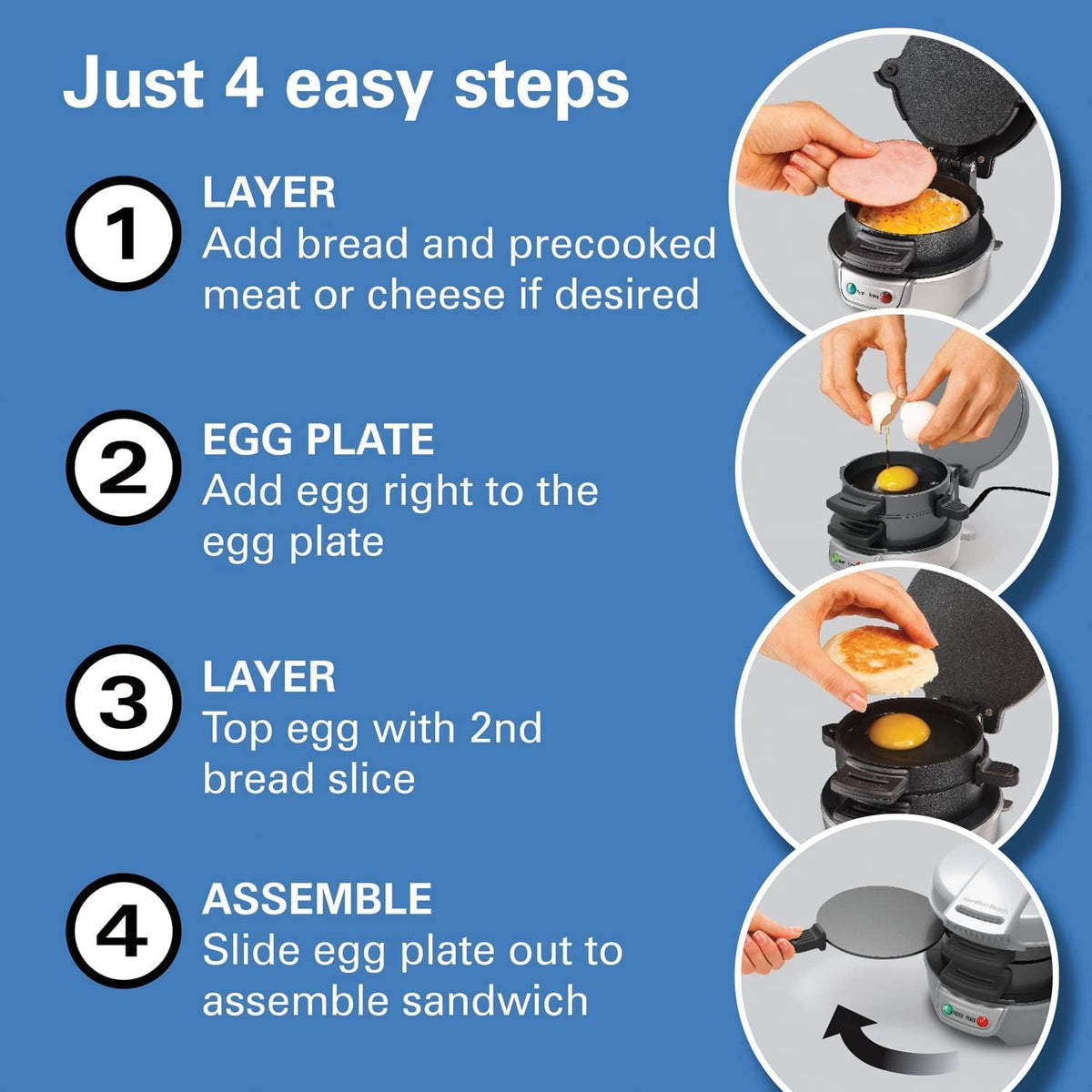 Hamilton Beach Breakfast Sandwich Maker with Egg Cooker Ring, Customize Ingredients, Perfect for English Muffins, Croissants, Mini Waffles, Perfect White Elephant Gifts, Mint (25482)