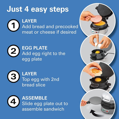Hamilton Beach Breakfast Sandwich Maker with Egg Cooker Ring, Customize Ingredients, Perfect for English Muffins, Croissants, Mini Waffles, Perfect White Elephant Gifts, Mint (25482)