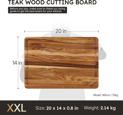 3 Pack Teak Wood Cutting Board Set with Holder Non Slip Over Sink Wooden Chopping Board for Fresh Meat Vegetable Thick Haus Perfect for Charcuterie Juice Groove Kitchen Accessories - FSC Certified