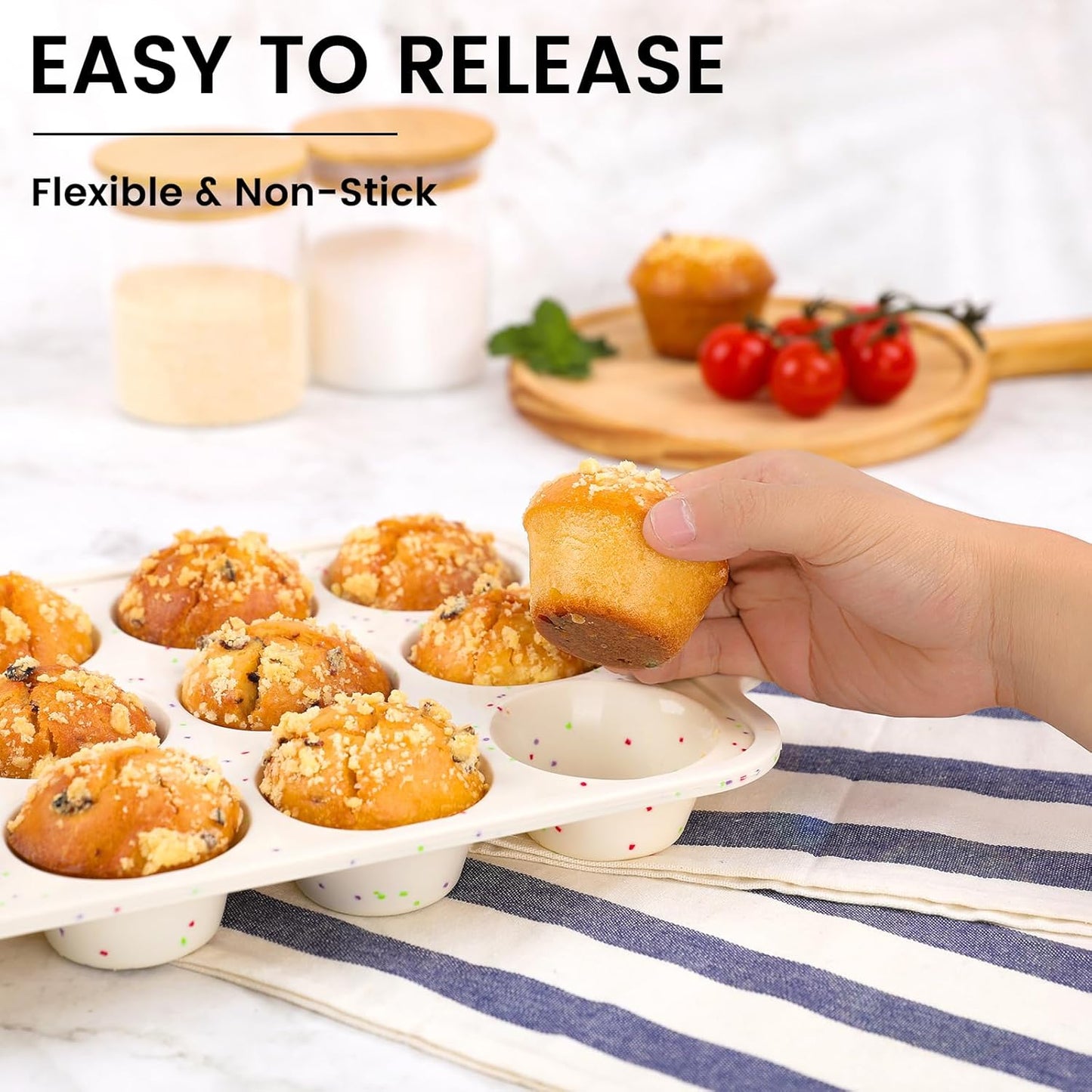 Vinino 2Pack Silicone Muffin Pan for Baking with Metal Reinforced Frame, 12 Cup Regular Size Cupcake Pan, BPA Free Silicone Muffin Tray, Cupcake Baking Pan Bite Molds for Oven Dishwasher Safe