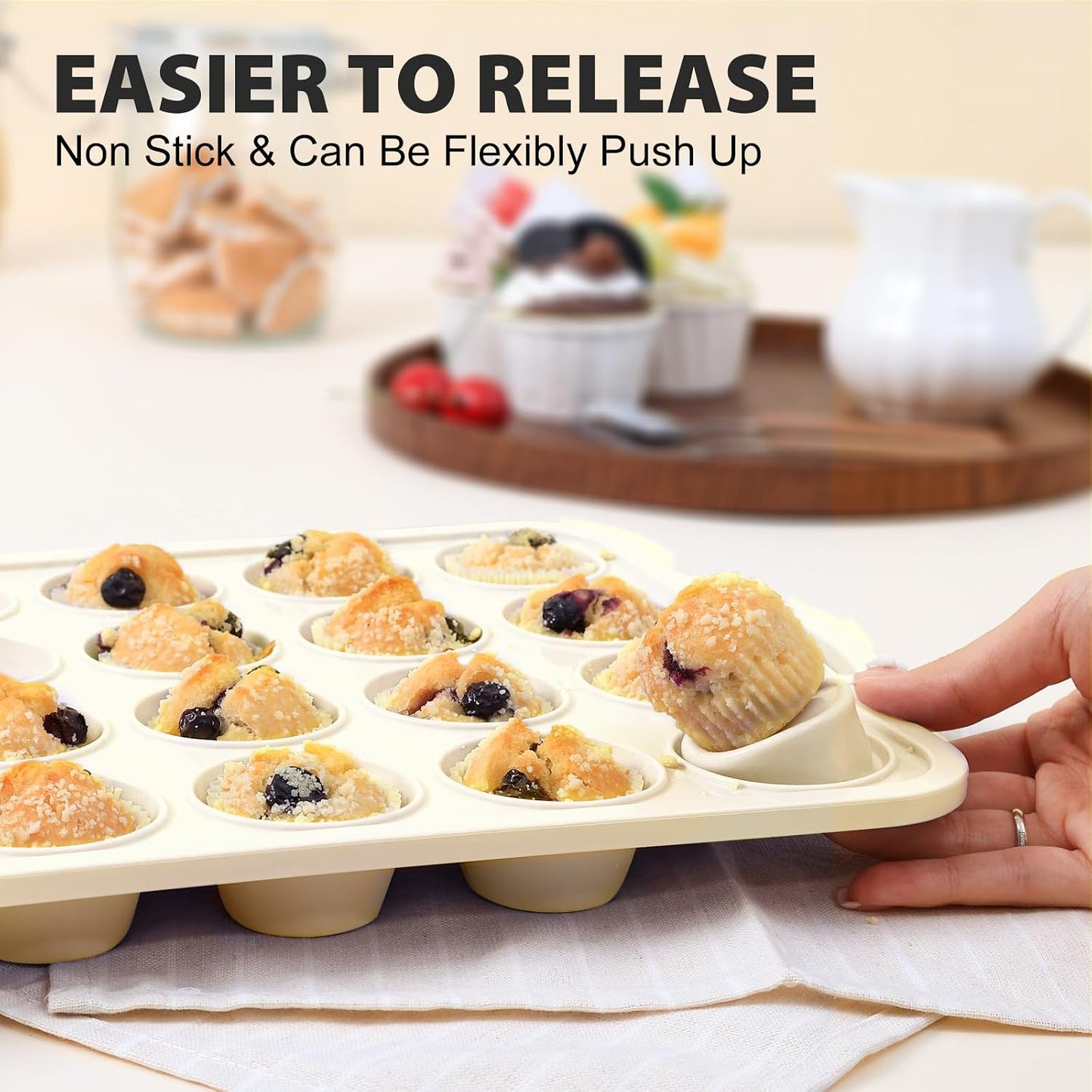 3Pcs Silicone Muffin Pan 6, 12 and 24 Cup with Metal Frame, Non Stick Jumbo Cupcake Pan with Handles, BPA Free Silicon Mini Muffin Tin Regular Tray For Baking,Egg Bites,Mold Light Grey