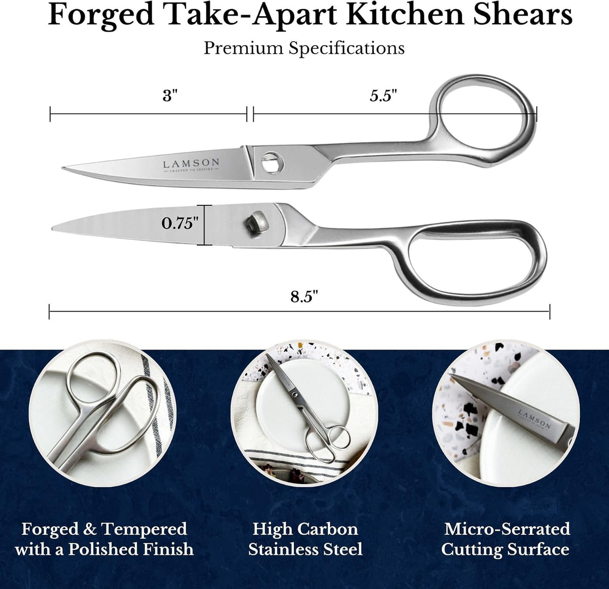 Lamson Kitchen Shears, 8 In Forged Take Apart Poultry Scissors