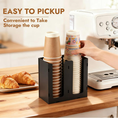 CURTA 4 Compartment Splicing Disposable Paper Cup Dispenser, Coffee and Lid Storage Organizer Holder for Countertop Bar,Restaurant,Breakroom,Party, Black