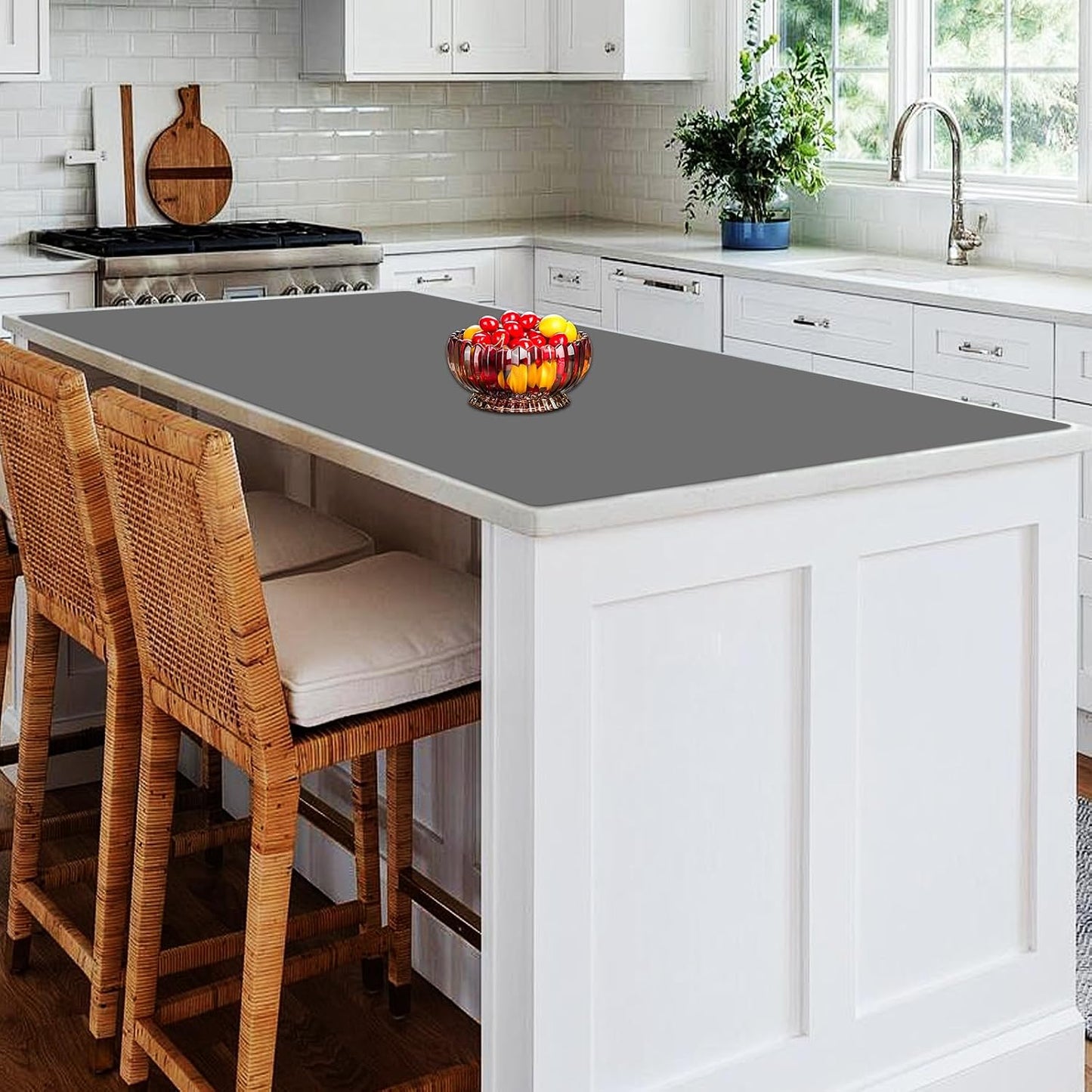 72''x16'' Extra Large Silicone Mat for Kitchen Counter, Heat Resistant Countertop Protector, Non-Slip Waterproof Kitchen Island Mat, Easy to Clean, Light Gray