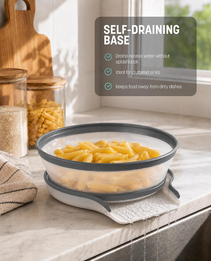 Gevoli Collapsible Microwave Splatter Cover with Strainer Draining Base (Gray)