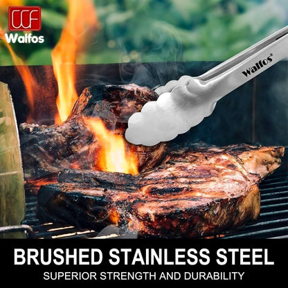 Walfos Kitchen Tongs for Cooking, 600℉ Heat Resistant Stainless Steel Tongs, All Metal Heavy Duty Tongs For Food ,BBQ Grilling - 7 ，9 and 12 Inch ,Set of 3
