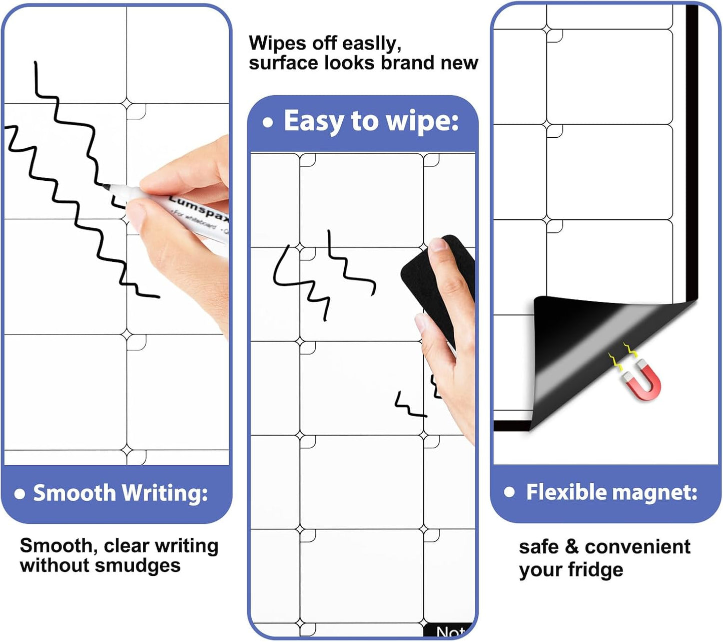 4 Pack Magnetic Dry Erase Calendar Whiteboard Set for Fridge, 6" x 12" Monthly & Weekly Whiteboard, 12" x 8" Blank & Lined to-Do List Planner Boards for Refrigerator, Family Schedule