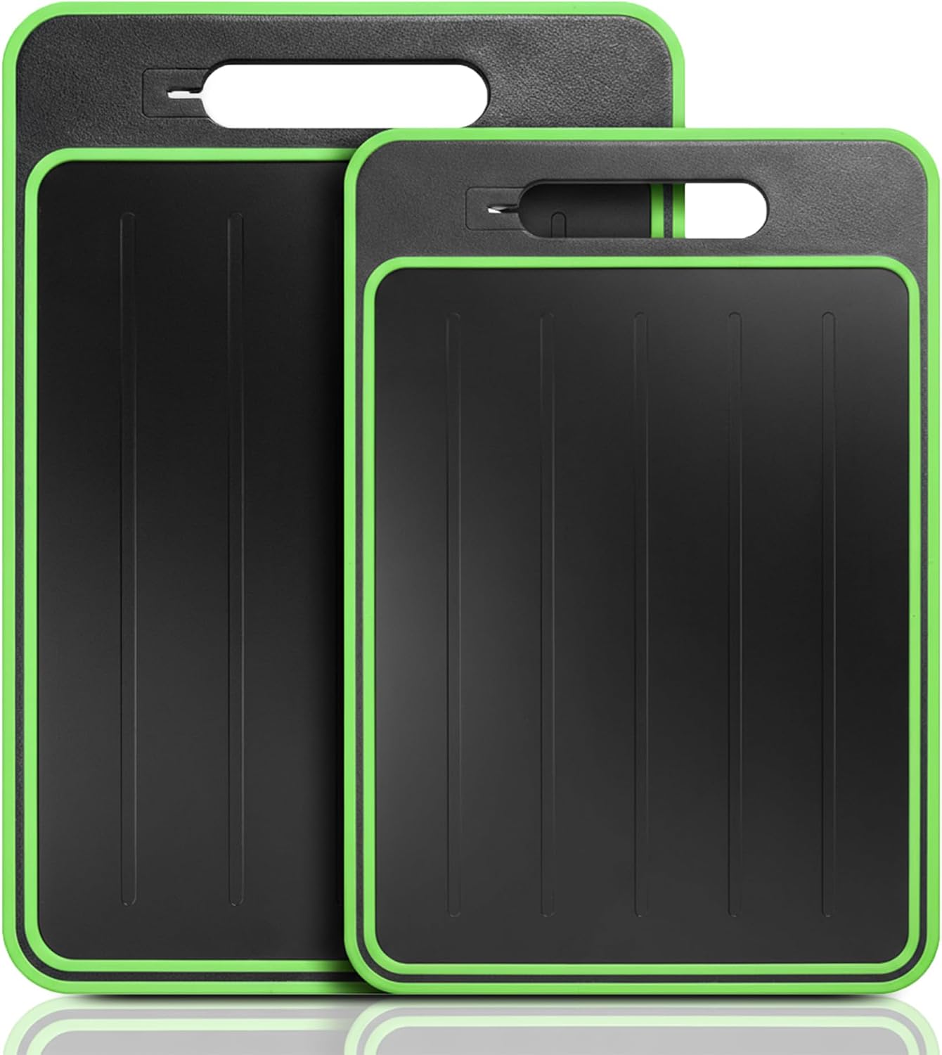 2-Piece BPA-Free Plastic Cutting Board Set, Non-Slip Dishwasher Safe Chopping Boards for Kitchen, Green