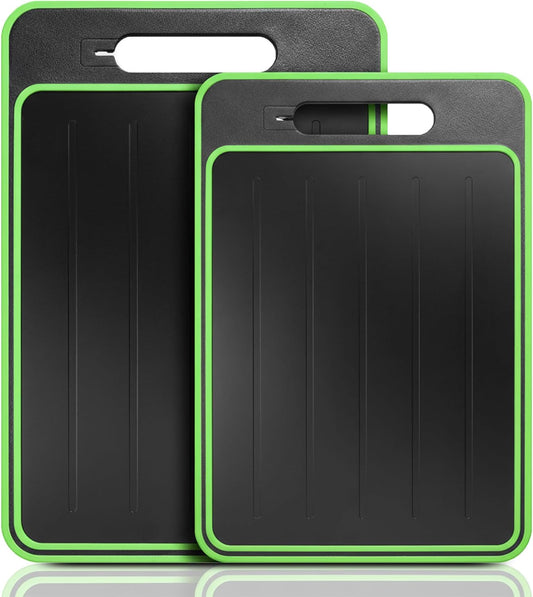 2-Piece BPA-Free Plastic Cutting Board Set, Non-Slip Dishwasher Safe Chopping Boards for Kitchen, Green